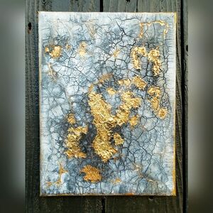 Original Art 9 x 12 Gold Leaf Abstract Painting on Canvas